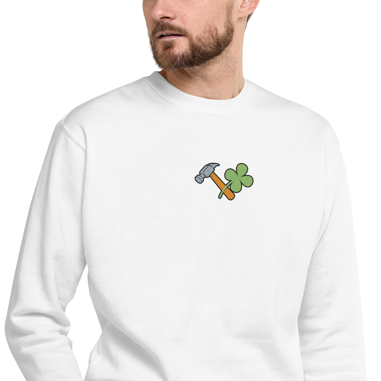 Essential Stylish Crewneck Premium Sweatshirt with embroidered "Lucky Worker" motif