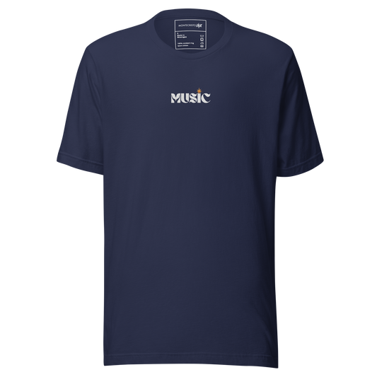 Essential Luxe Lightweight Cotton Tee with "Music" Embroidered Motif