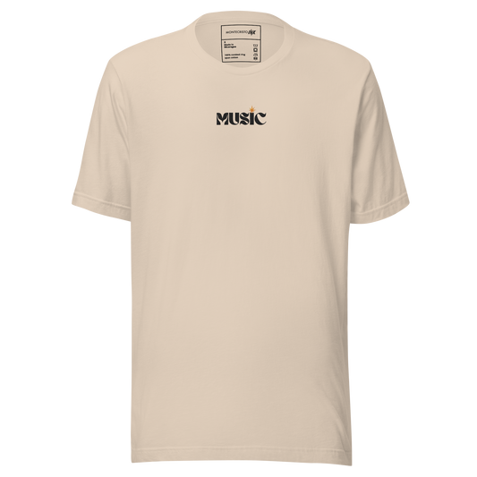 Essential Luxe Lightweight Cotton Tee with "Music" Embroidered Motif