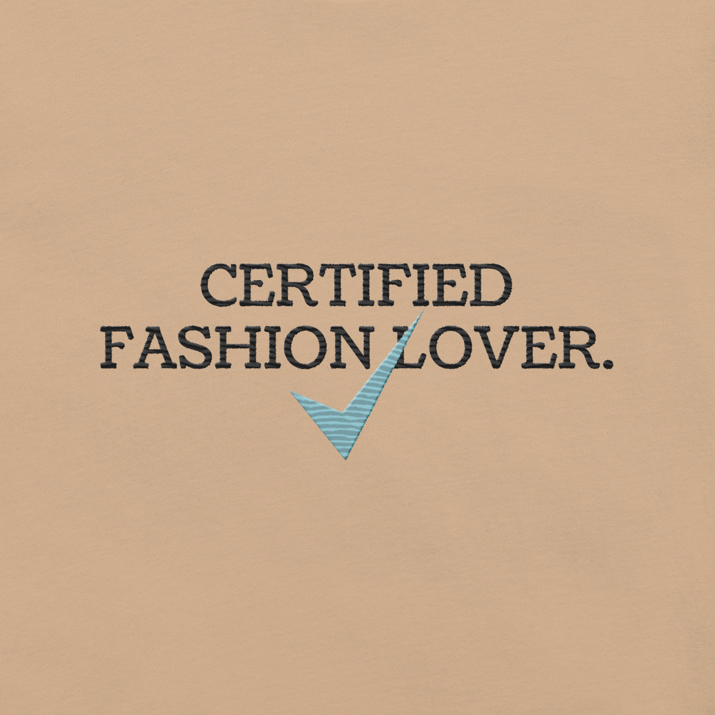 Essential Luxe Lightweight Cotton Tee with "Certified Fashion Lover" Embroidered Motif