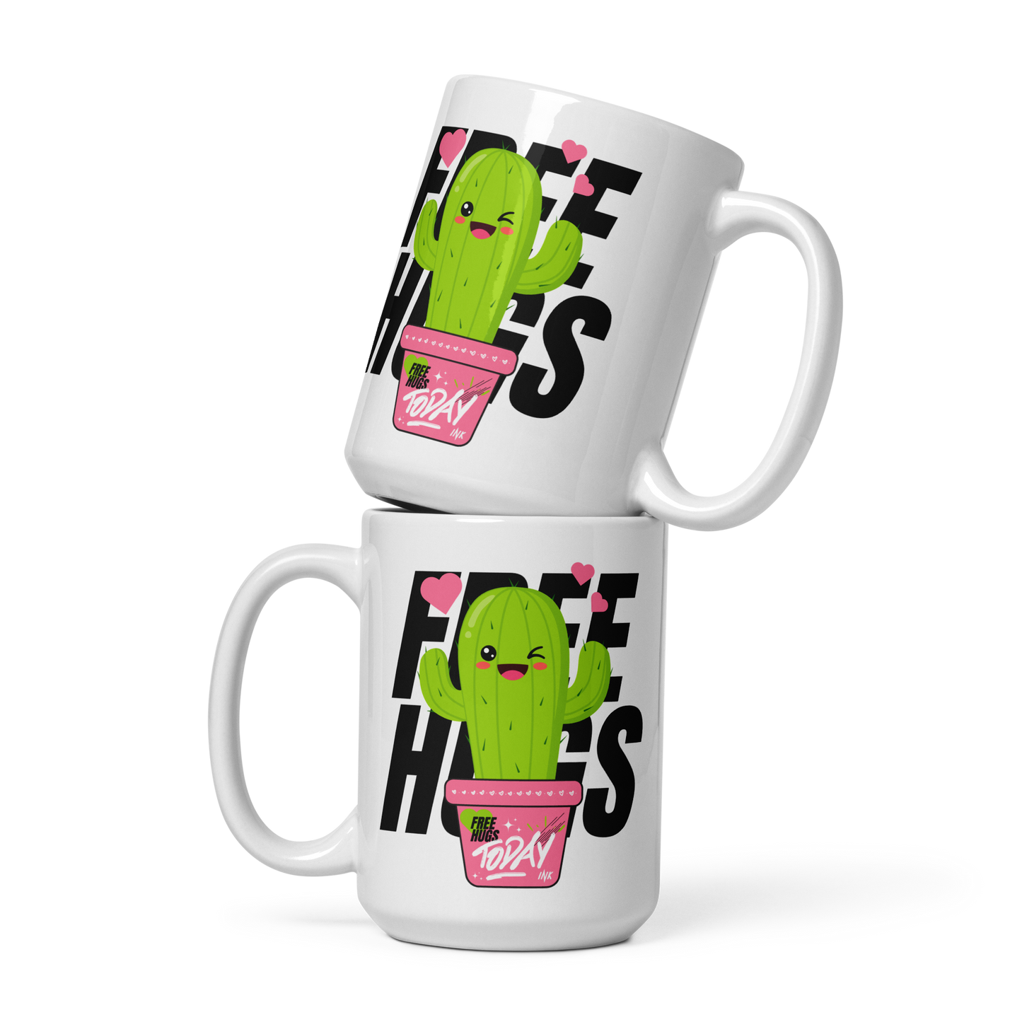 "Stylish Glossy Ceramic Mug" with "Free Hugs Today" design