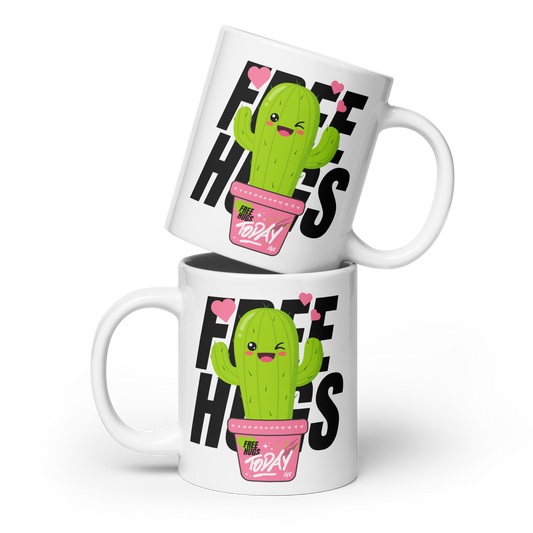 "Stylish Glossy Ceramic Mug" with "Free Hugs Today" design