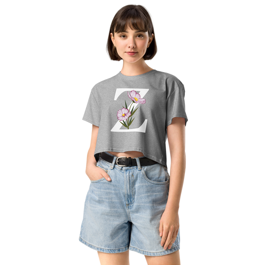 Essential Cotton Crop Top with Minimalist Initial 'Z' with Flowers motif