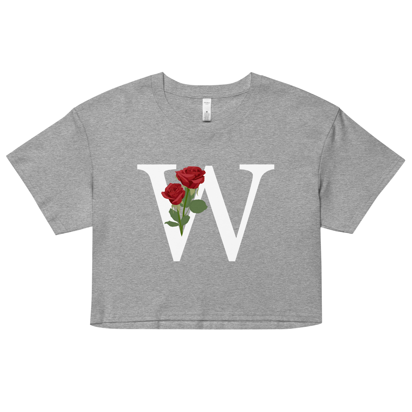 Essential Cotton Crop Top with Minimalist Initial 'W' with Roses motif