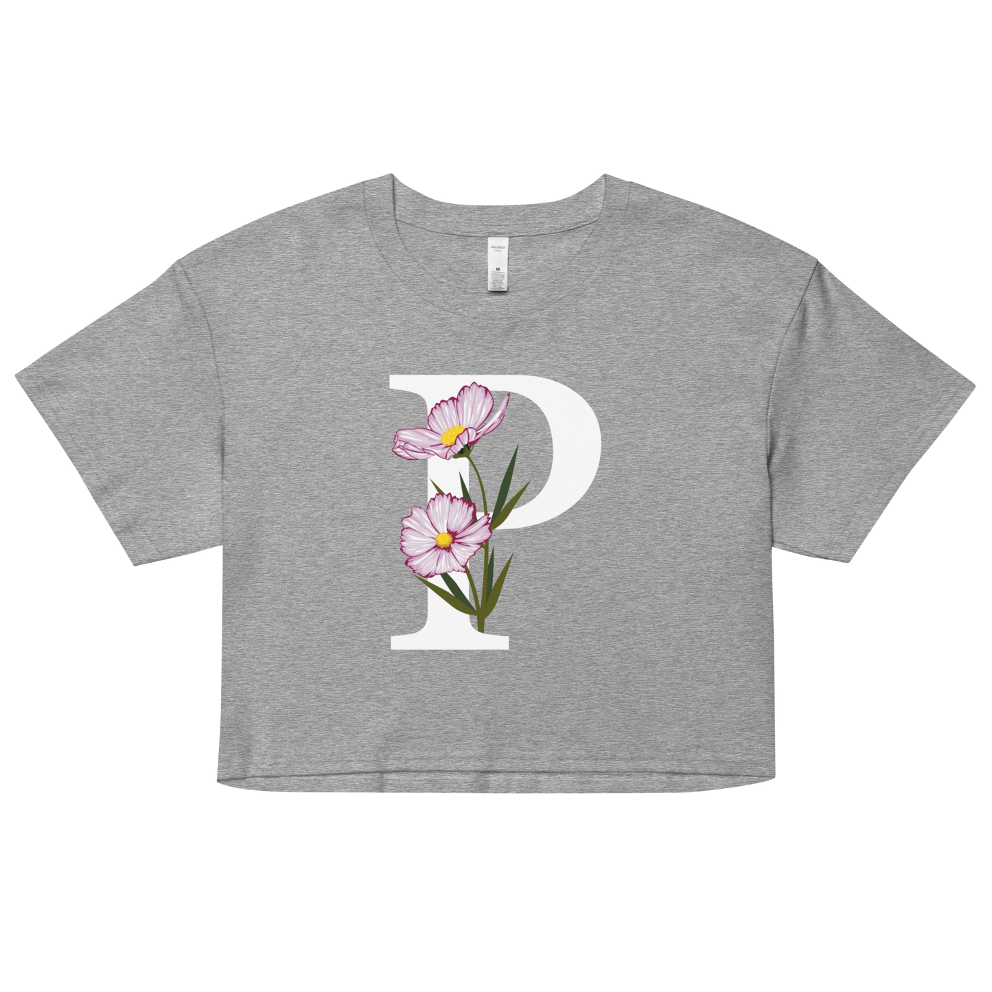 Essential Cotton Crop Top with Minimalist Initial 'P' with Flowers motif