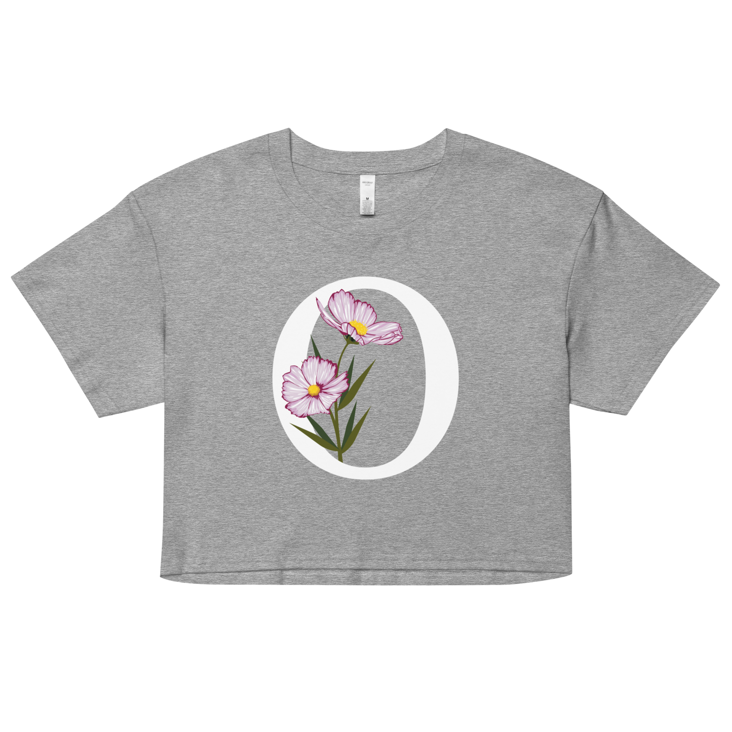 Essential Cotton Crop Top with Minimalist Initial 'O' with Flowers motif