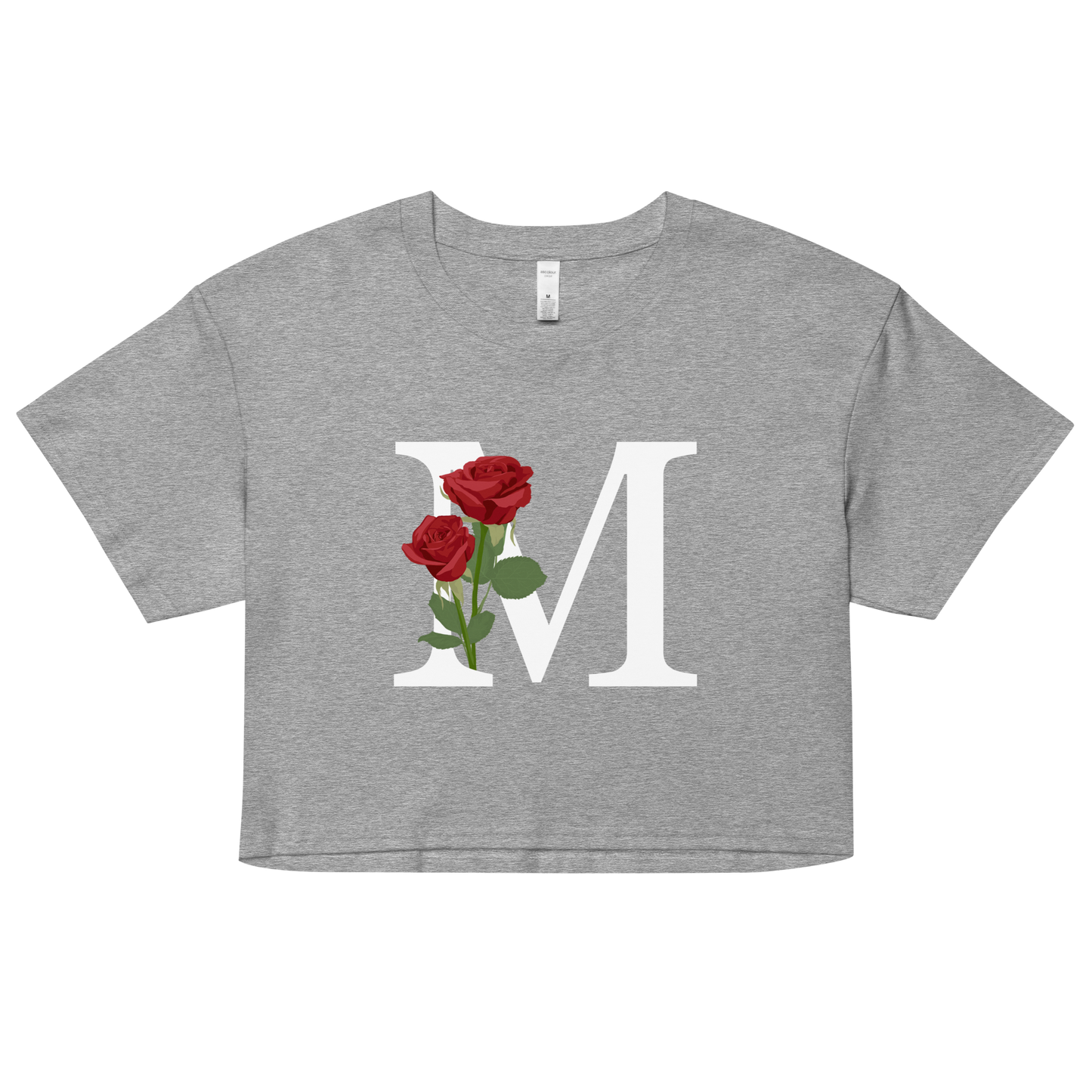 Essential Cotton Crop Top with Minimalist Initial 'M' with Roses motif