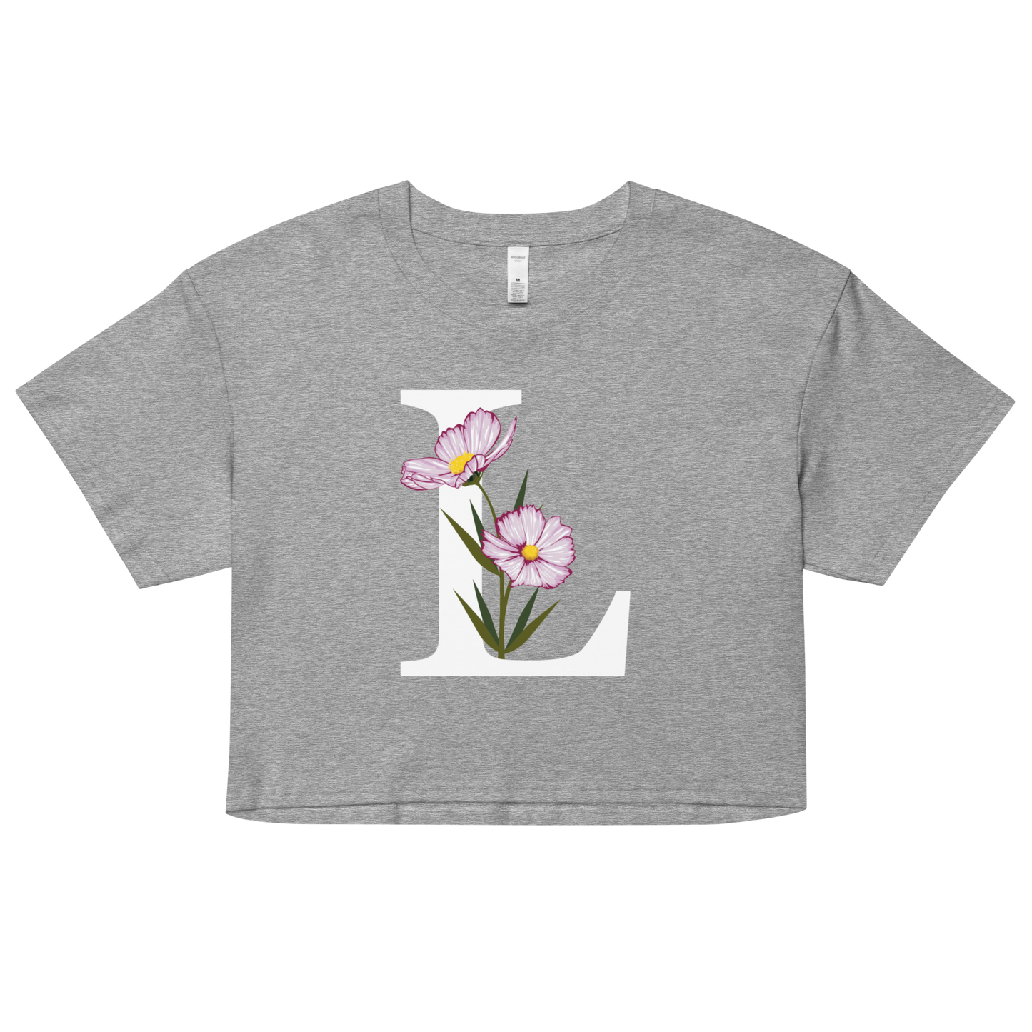 Essential Cotton Crop Top with Minimalist Initial 'L' with Flowers motif