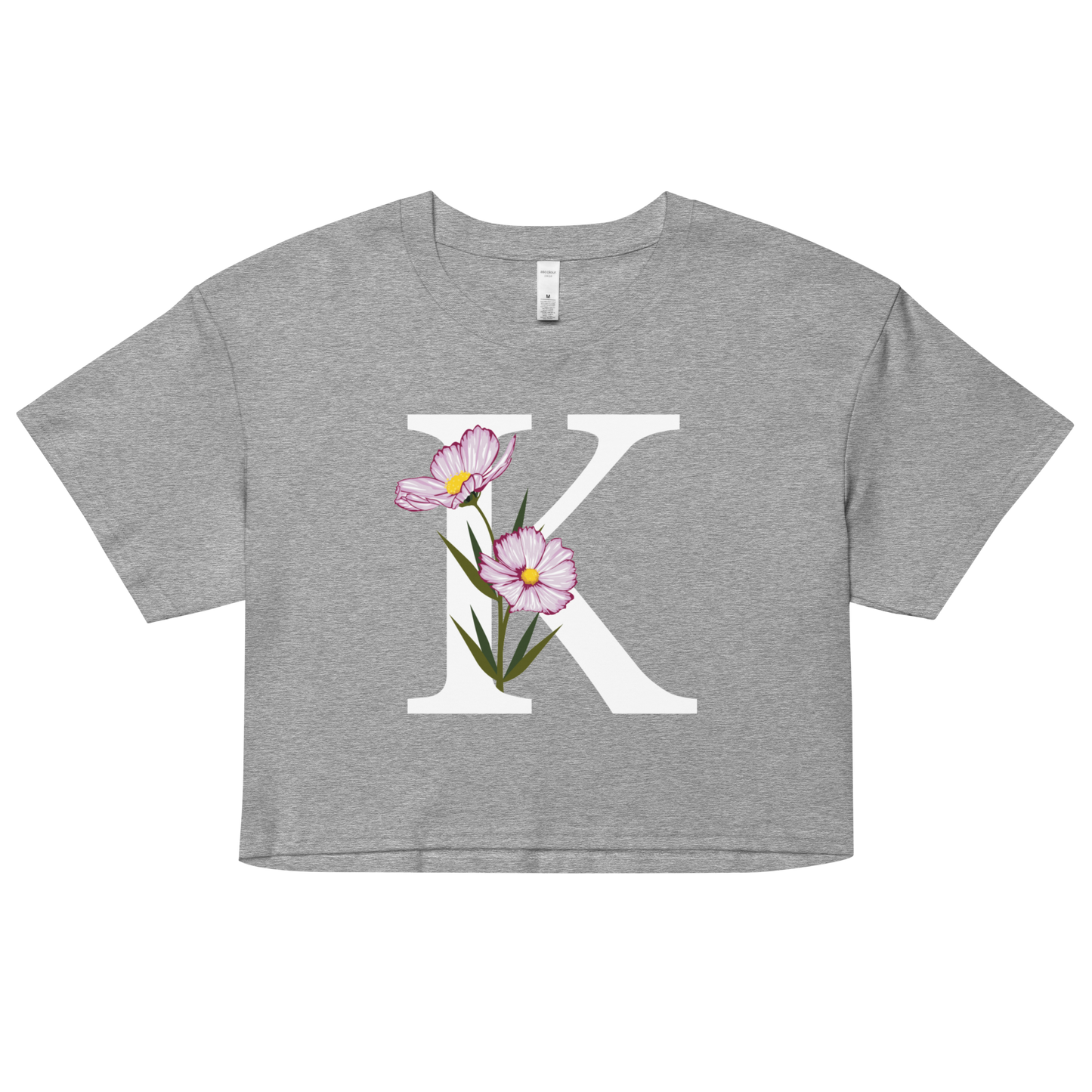 Essential Cotton Crop Top with Minimalist Initial 'K' with Flowers motif