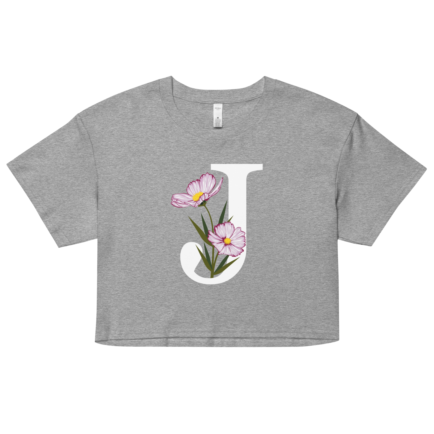 Essential Cotton Crop Top with Minimalist Initial 'J' with Flowers motif