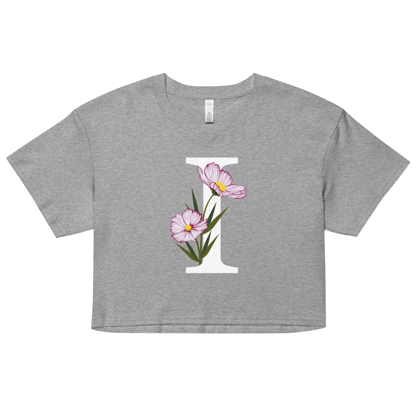 Essential Cotton Crop Top with Minimalist Initial 'I' with Flowers motif