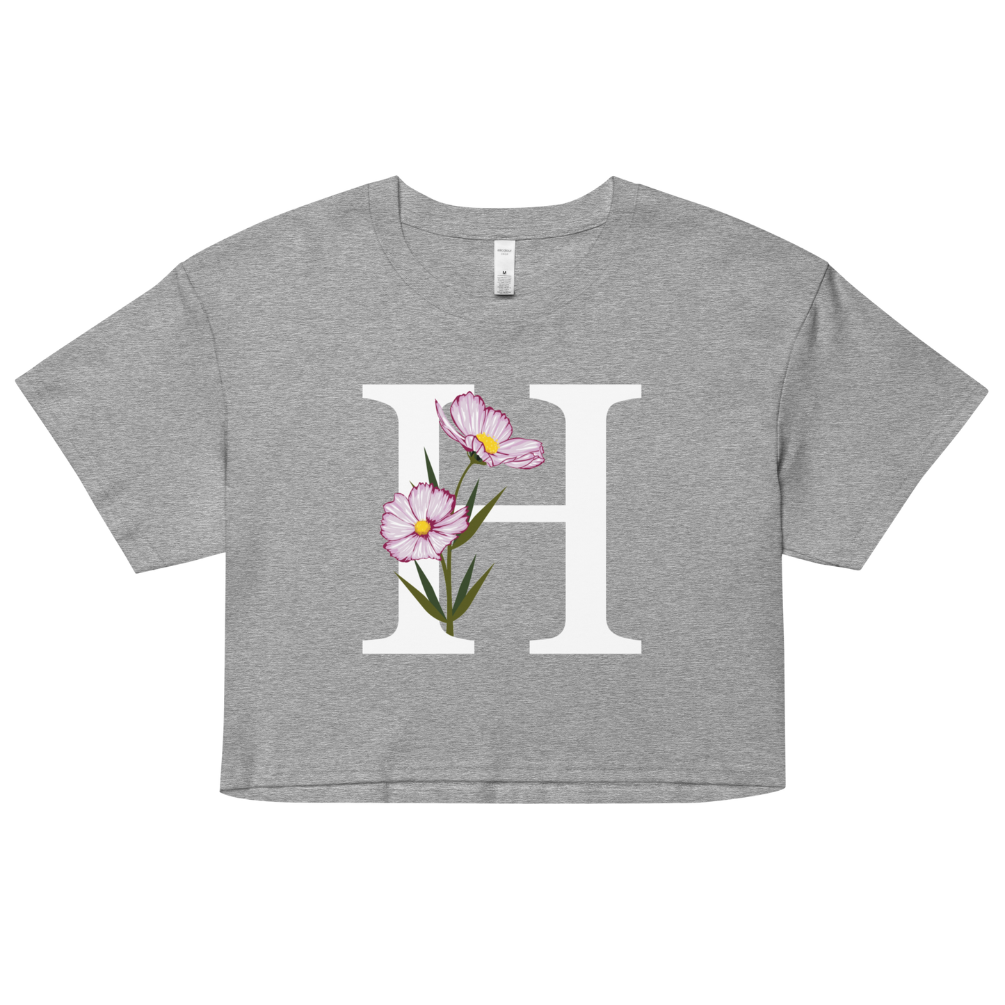 Essential Cotton Crop Top with Minimalist Initial 'H' with Flowers motif