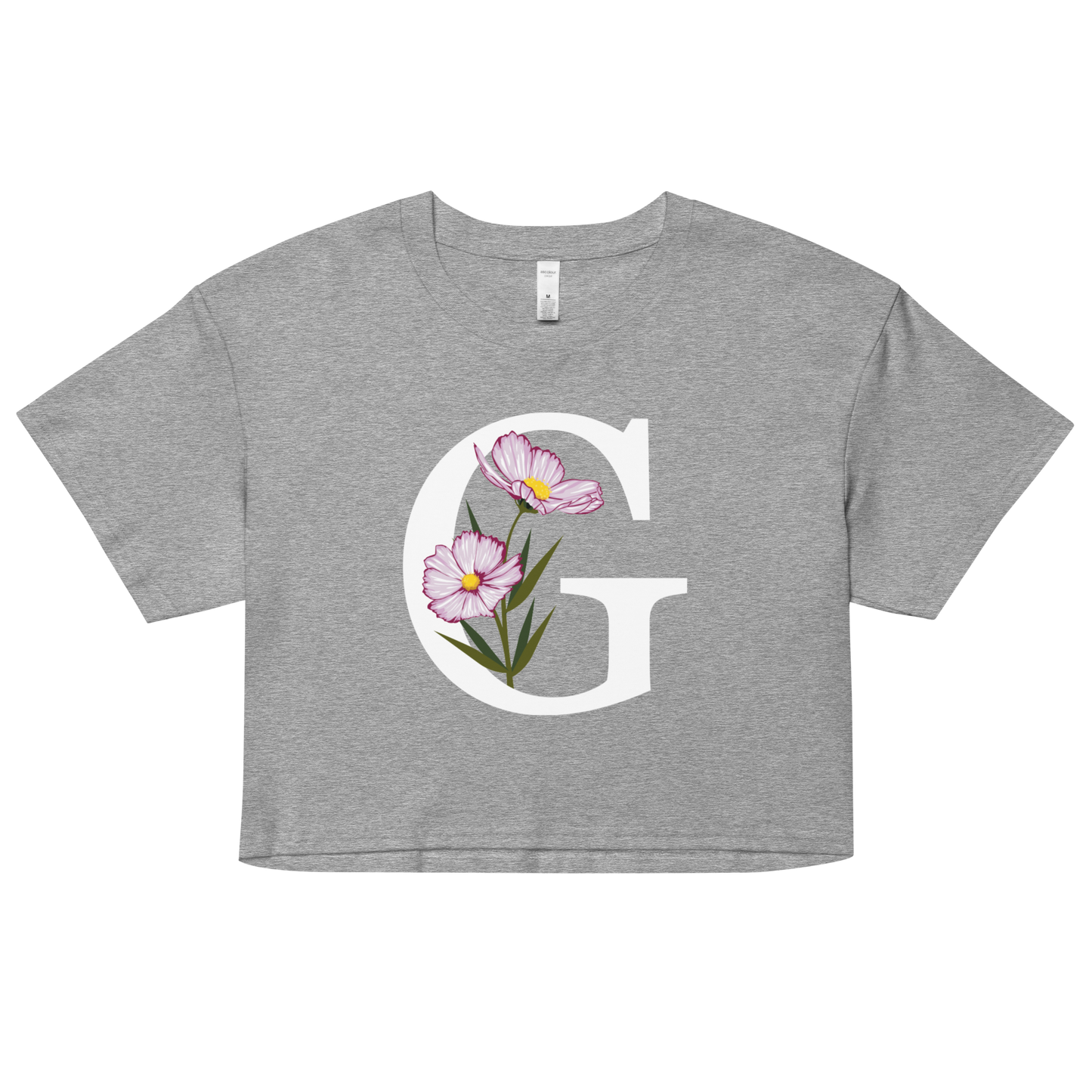 Essential Cotton Crop Top with Minimalist Initial 'G' with Flowers motif