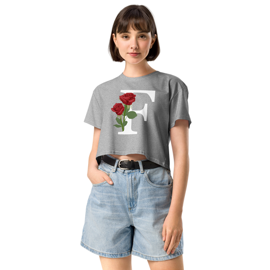 Essential Cotton Crop Top with Minimalist Initial 'F' with Roses motif