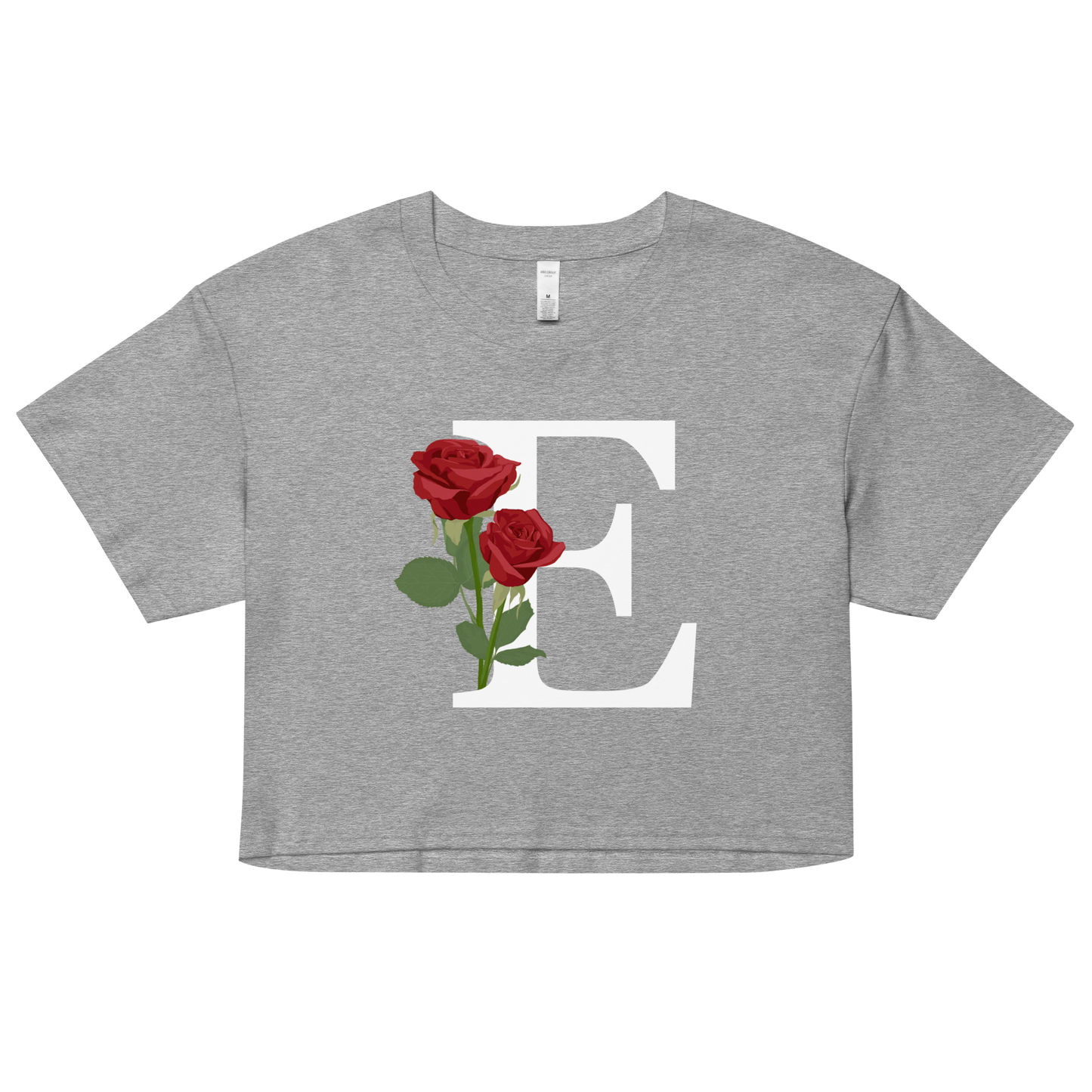 Essential Cotton Crop Top with Minimalist Initial 'E' with Roses motif