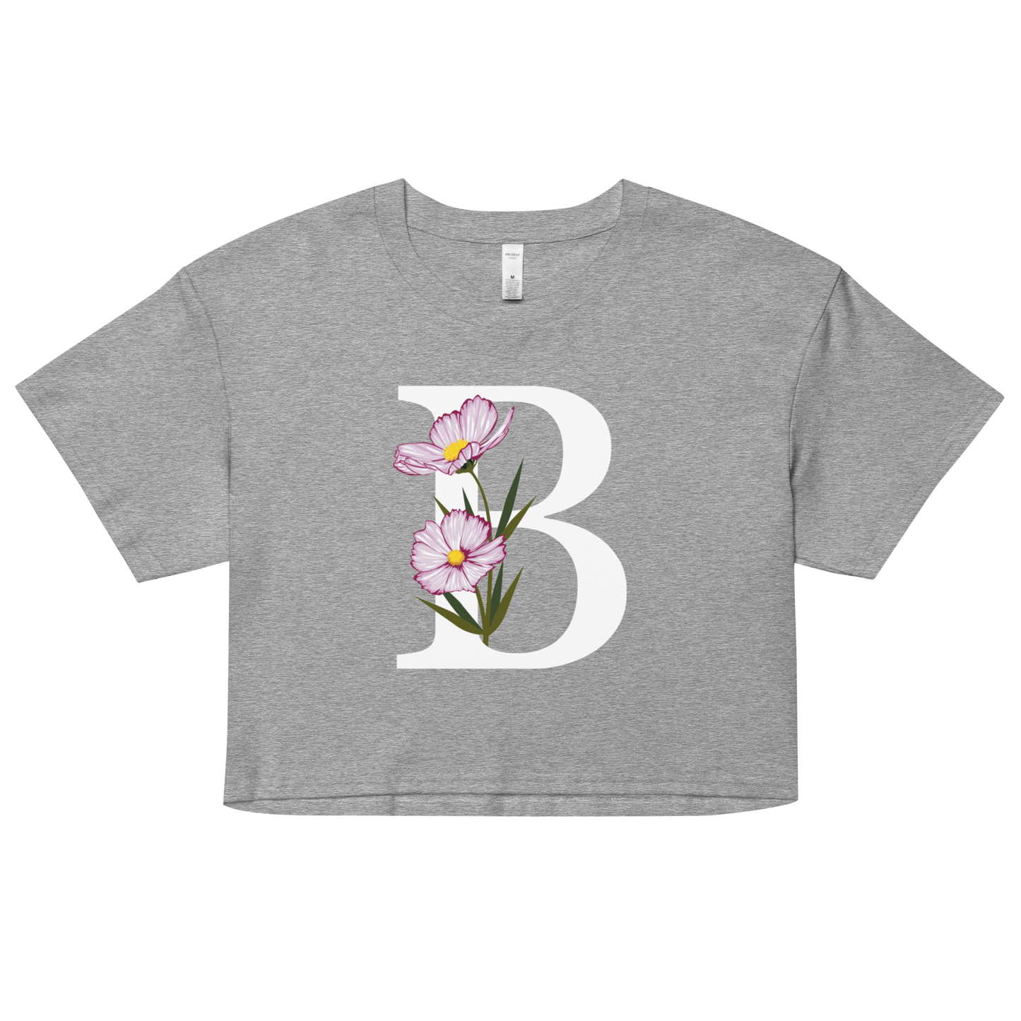 Essential Cotton Crop Top with Minimalist Initial 'B' with Flowers motif