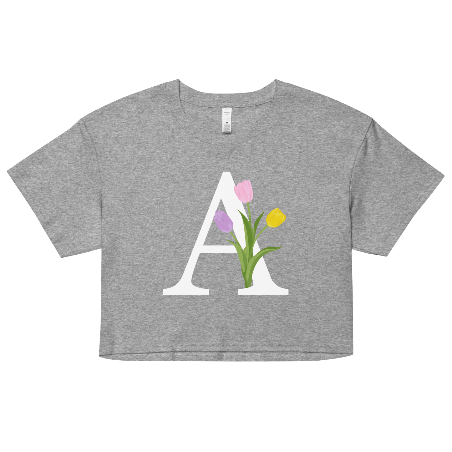 Essential Cotton Crop Top with Minimalist Initial 'A' with Tulips motif