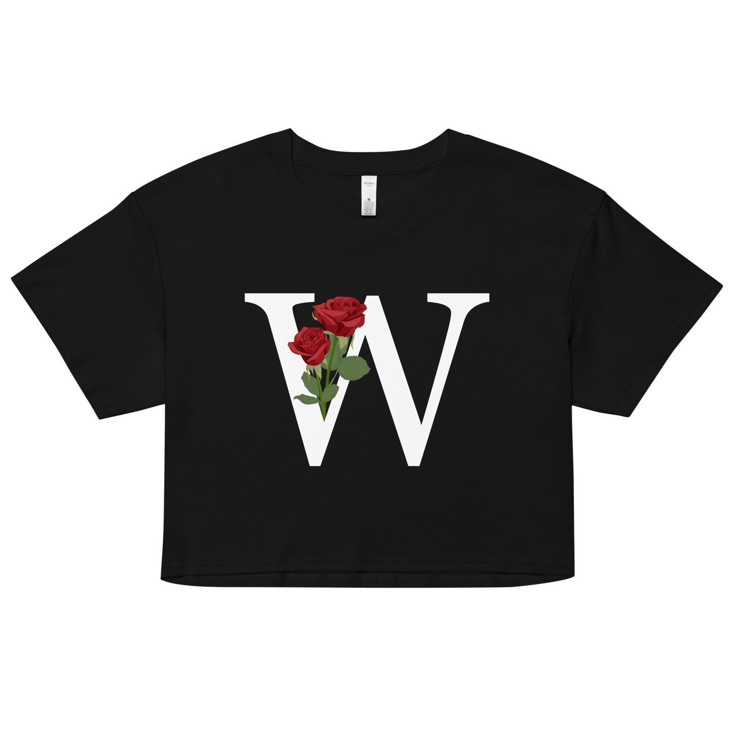 Essential Cotton Crop Top with Minimalist Initial 'W' with Roses motif