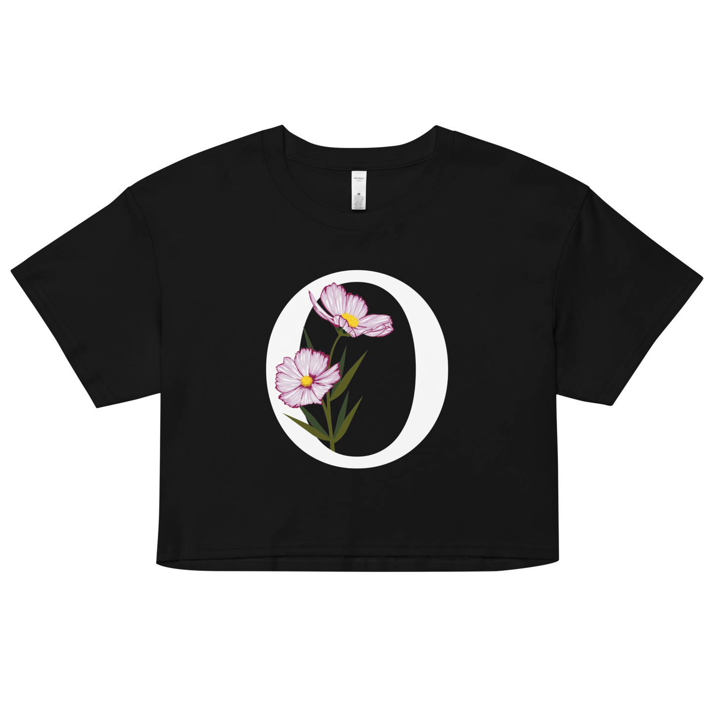 Essential Cotton Crop Top with Minimalist Initial 'O' with Flowers motif