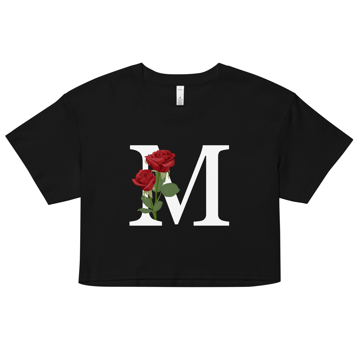 Essential Cotton Crop Top with Minimalist Initial 'M' with Roses motif