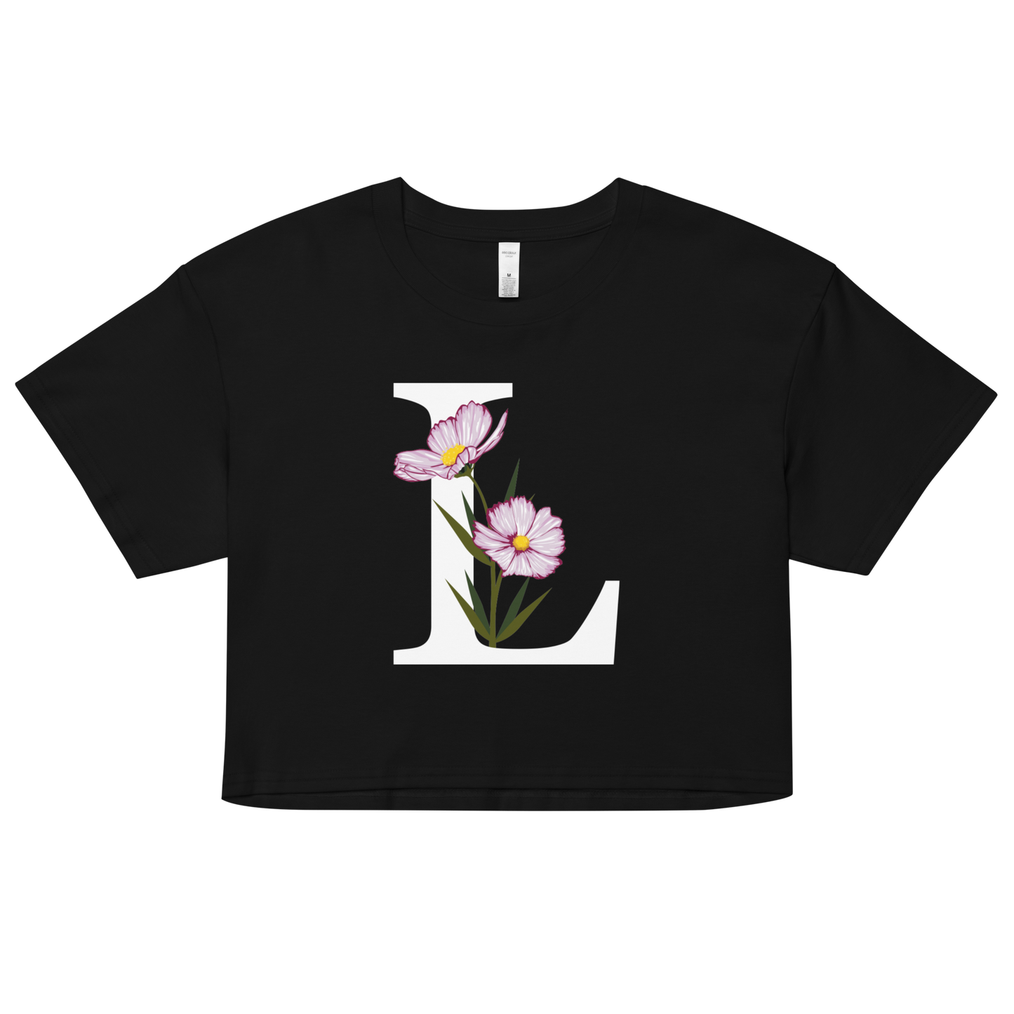 Essential Cotton Crop Top with Minimalist Initial 'L' with Flowers motif