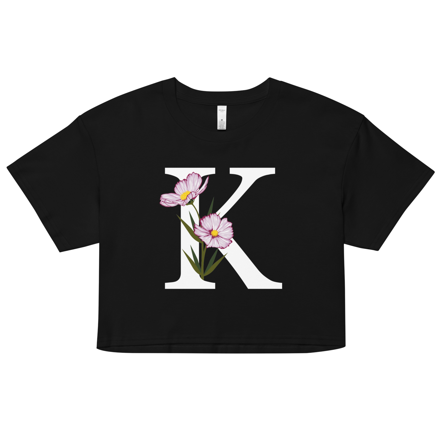 Essential Cotton Crop Top with Minimalist Initial 'K' with Flowers motif