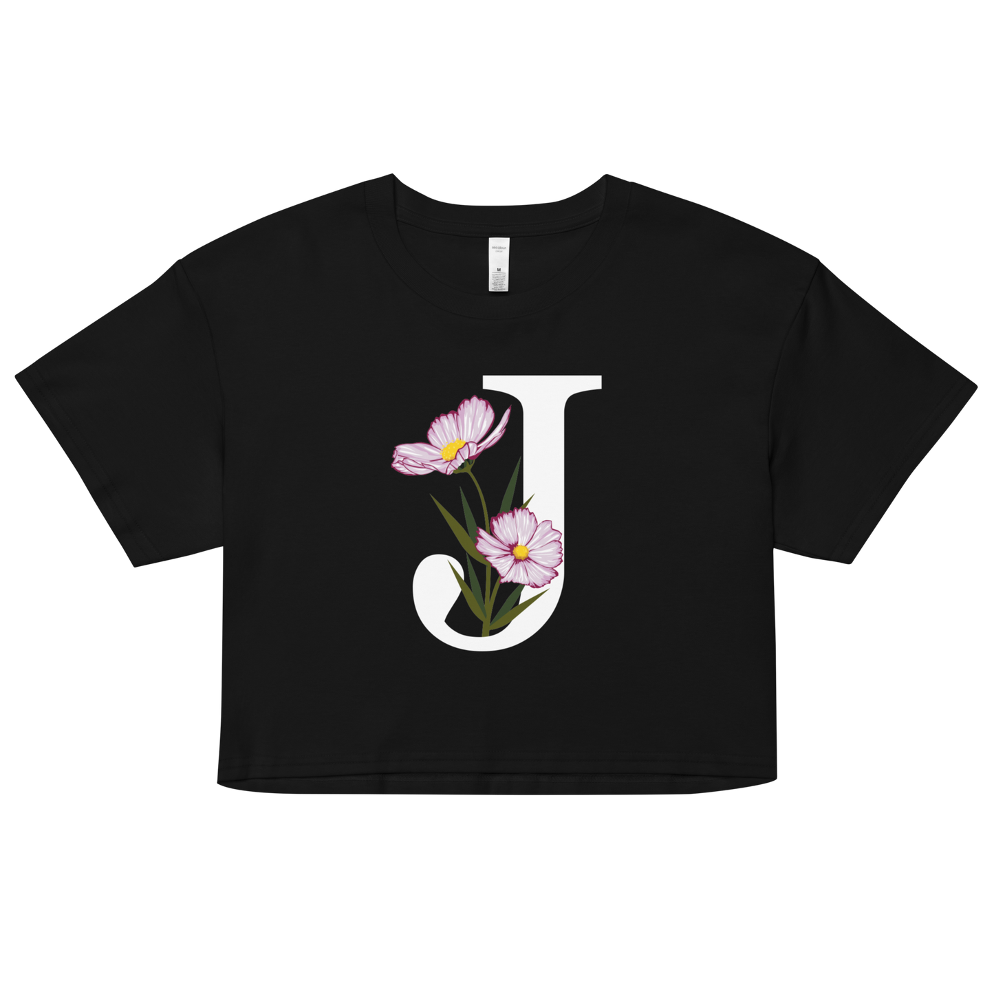 Essential Cotton Crop Top with Minimalist Initial 'J' with Flowers motif