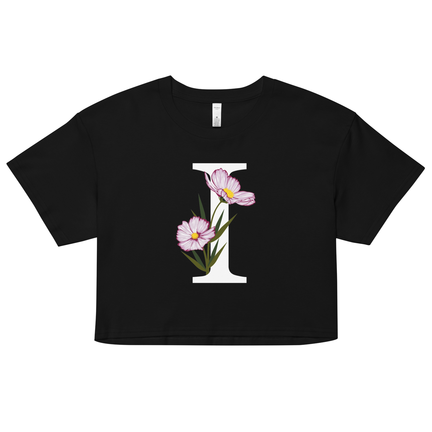 Essential Cotton Crop Top with Minimalist Initial 'I' with Flowers motif