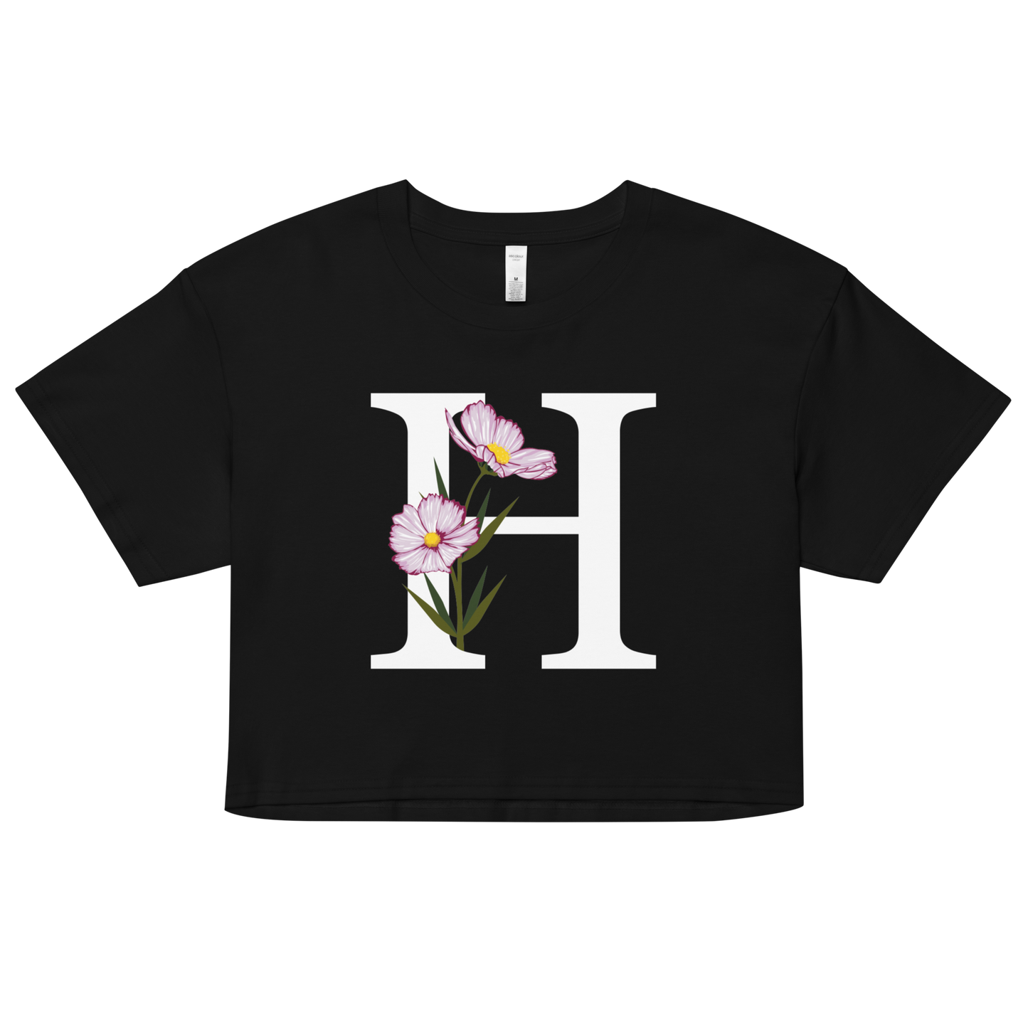 Essential Cotton Crop Top with Minimalist Initial 'H' with Flowers motif