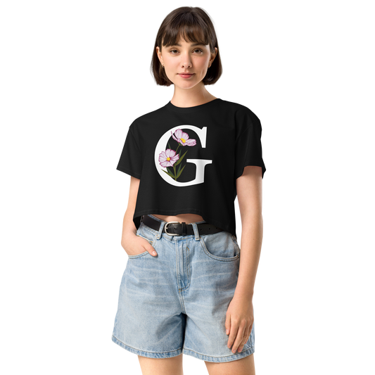 Essential Cotton Crop Top with Minimalist Initial 'G' with Flowers motif