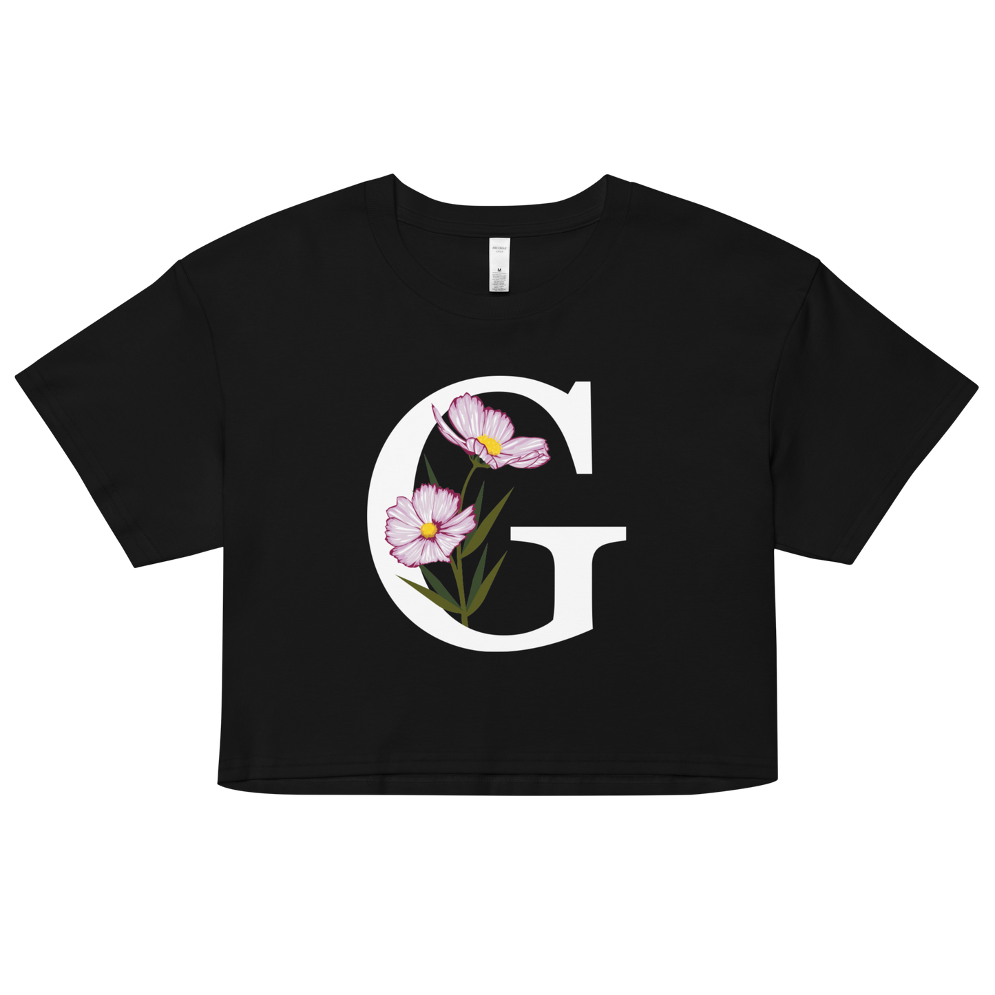 Essential Cotton Crop Top with Minimalist Initial 'G' with Flowers motif