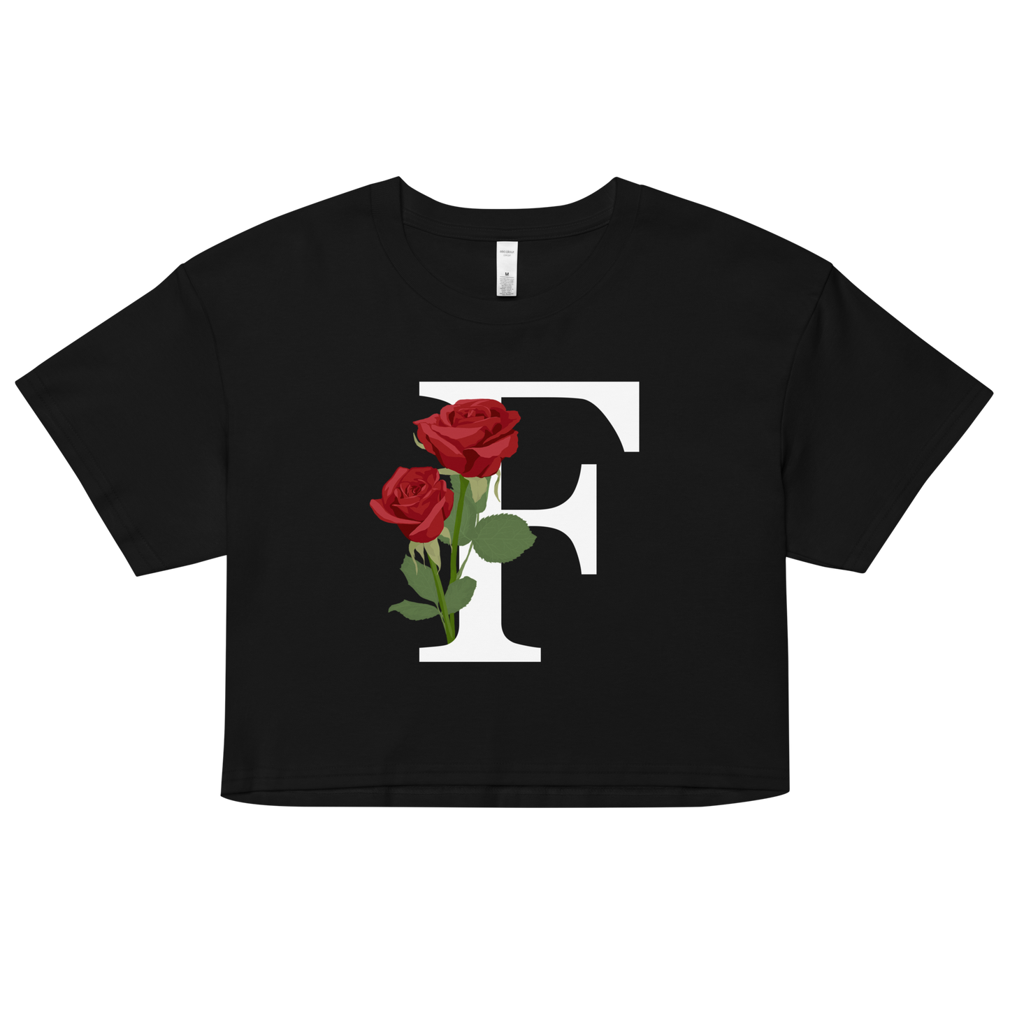 Essential Cotton Crop Top with Minimalist Initial 'F' with Roses motif