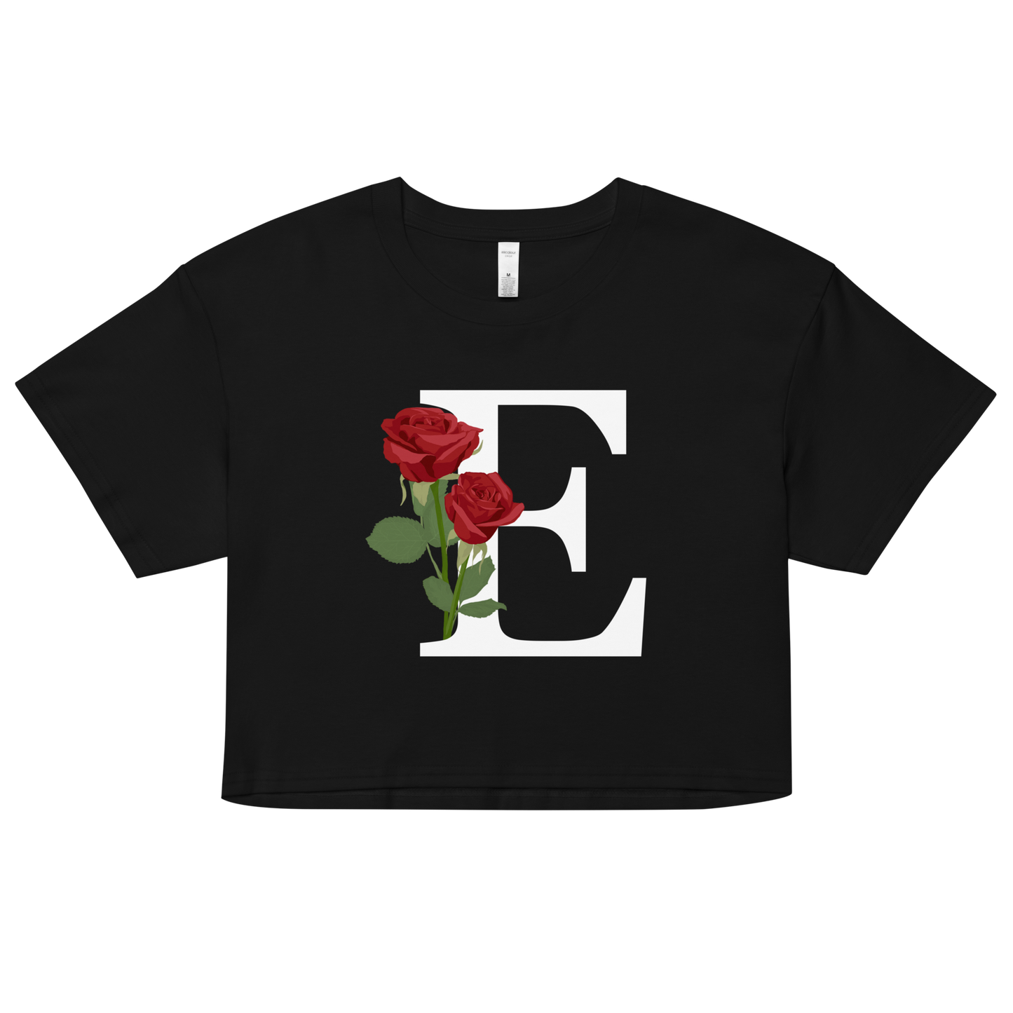 Essential Cotton Crop Top with Minimalist Initial 'E' with Roses motif