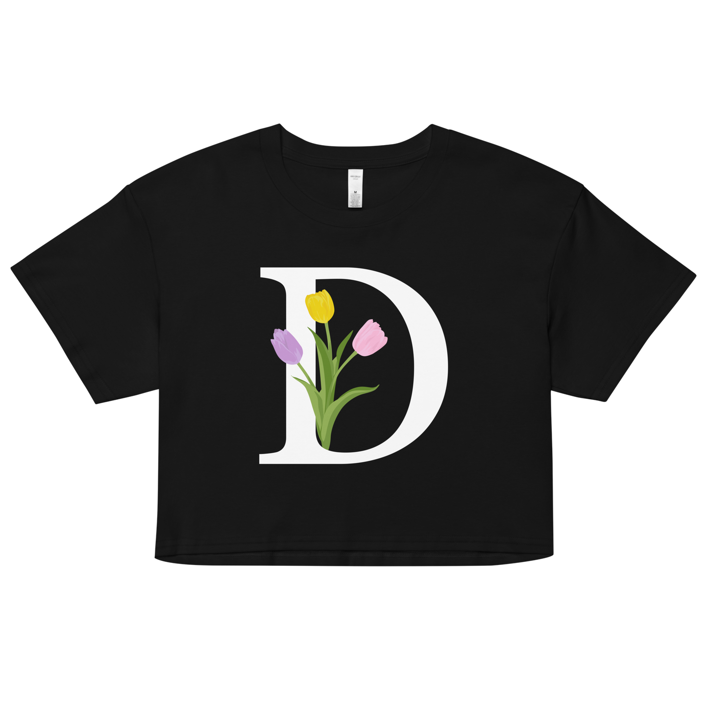 Essential Cotton Crop Top with Minimalist Initial 'D' with Tulips motif