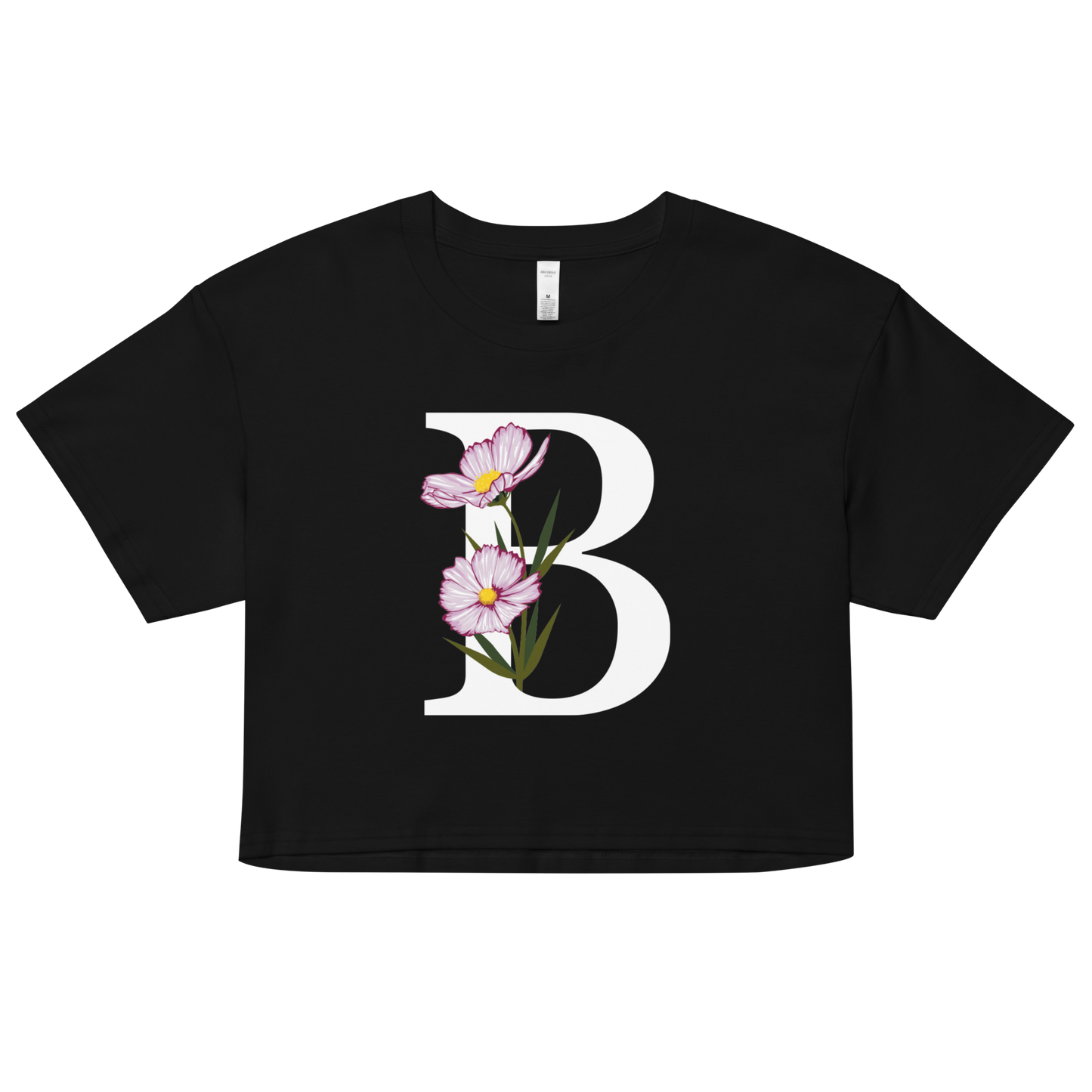 Essential Cotton Crop Top with Minimalist Initial 'B' with Flowers motif