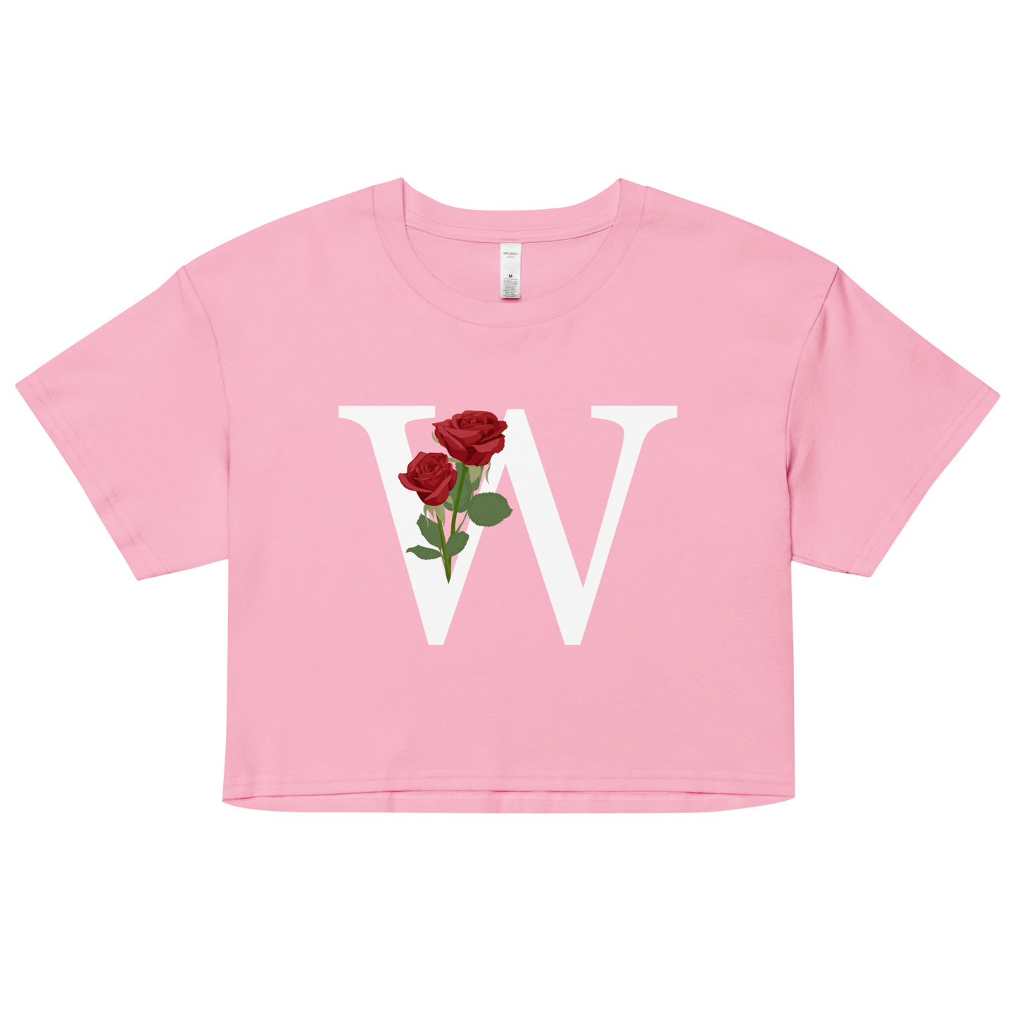 Essential Cotton Crop Top with Minimalist Initial 'W' with Roses motif