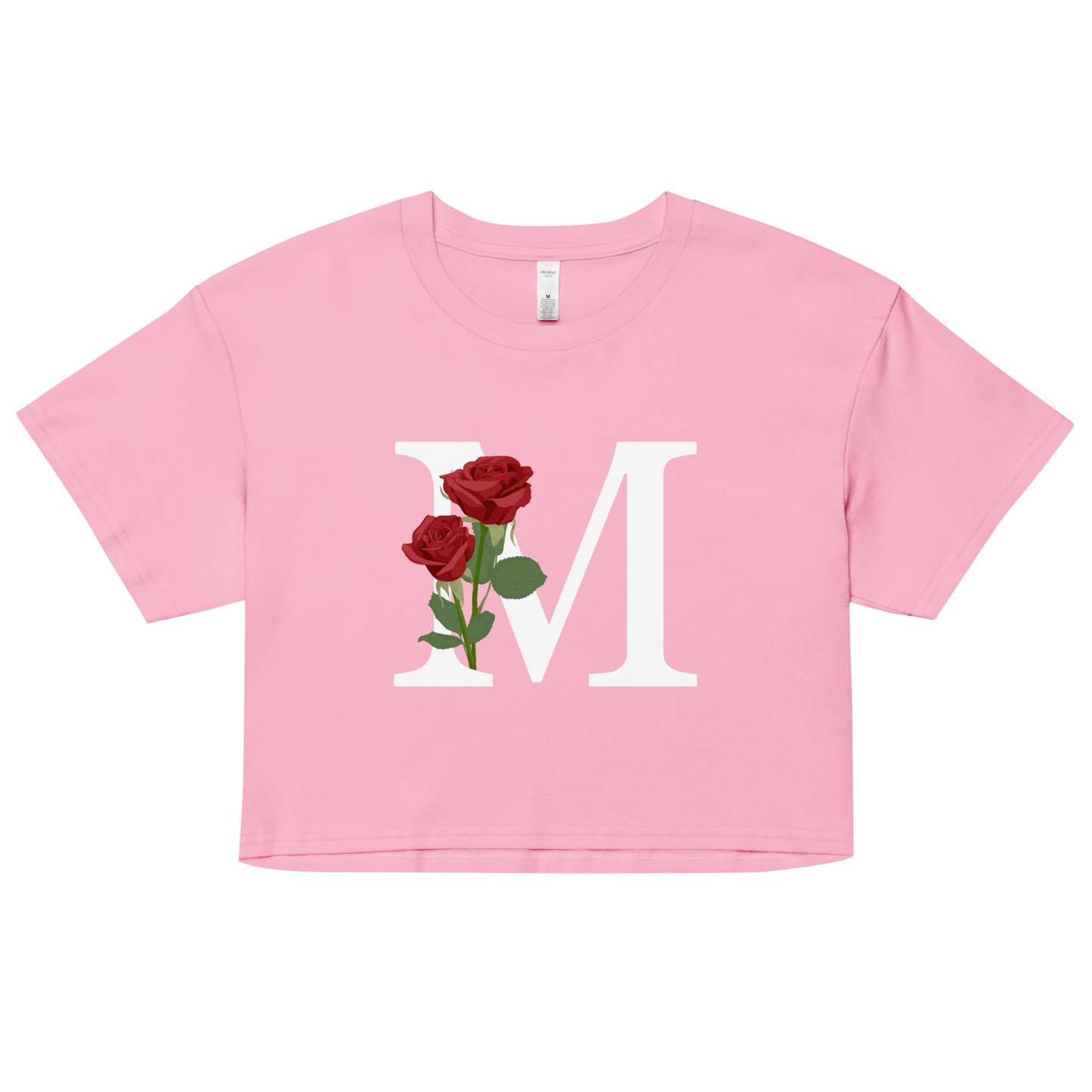 Essential Cotton Crop Top with Minimalist Initial 'M' with Roses motif