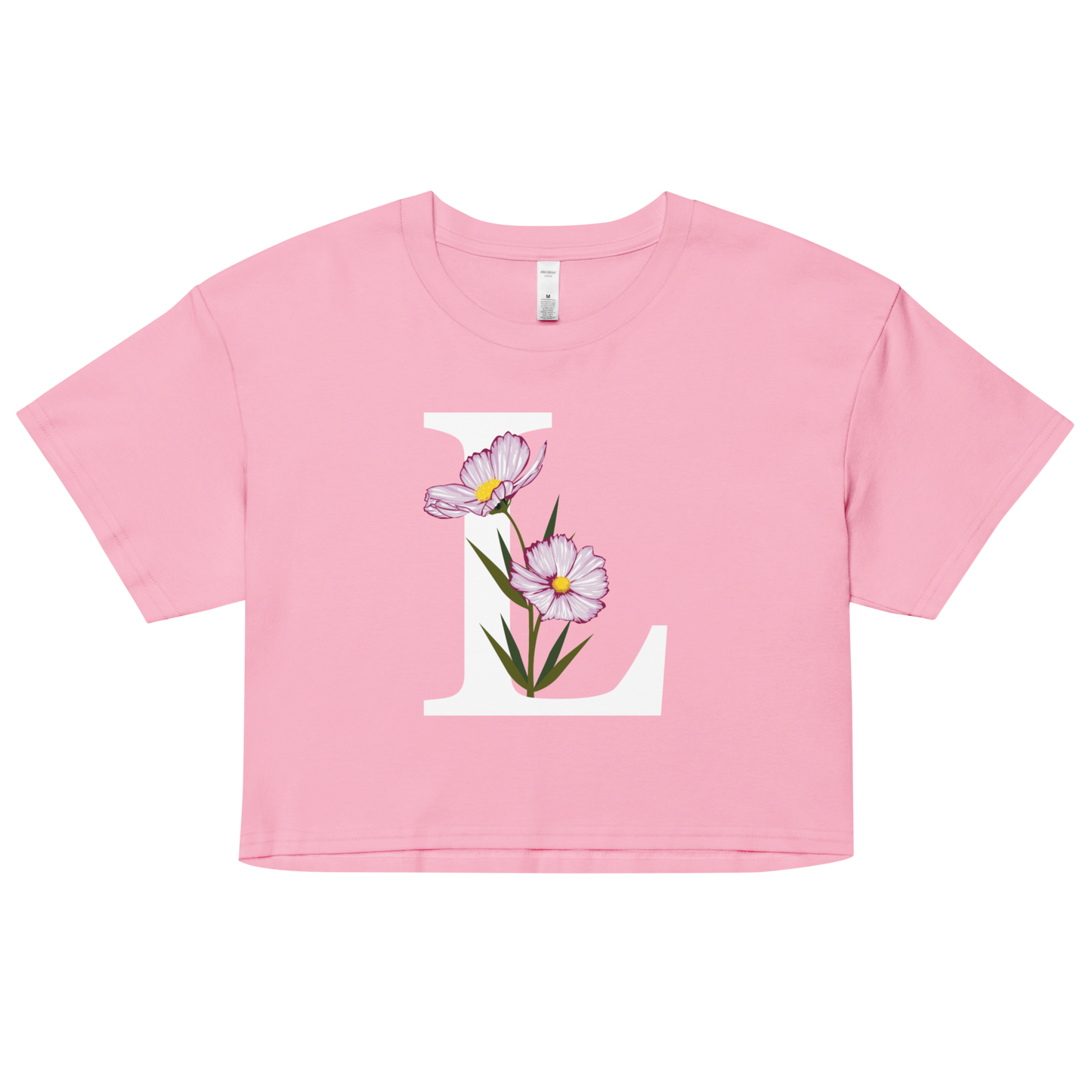 Essential Cotton Crop Top with Minimalist Initial 'L' with Flowers motif