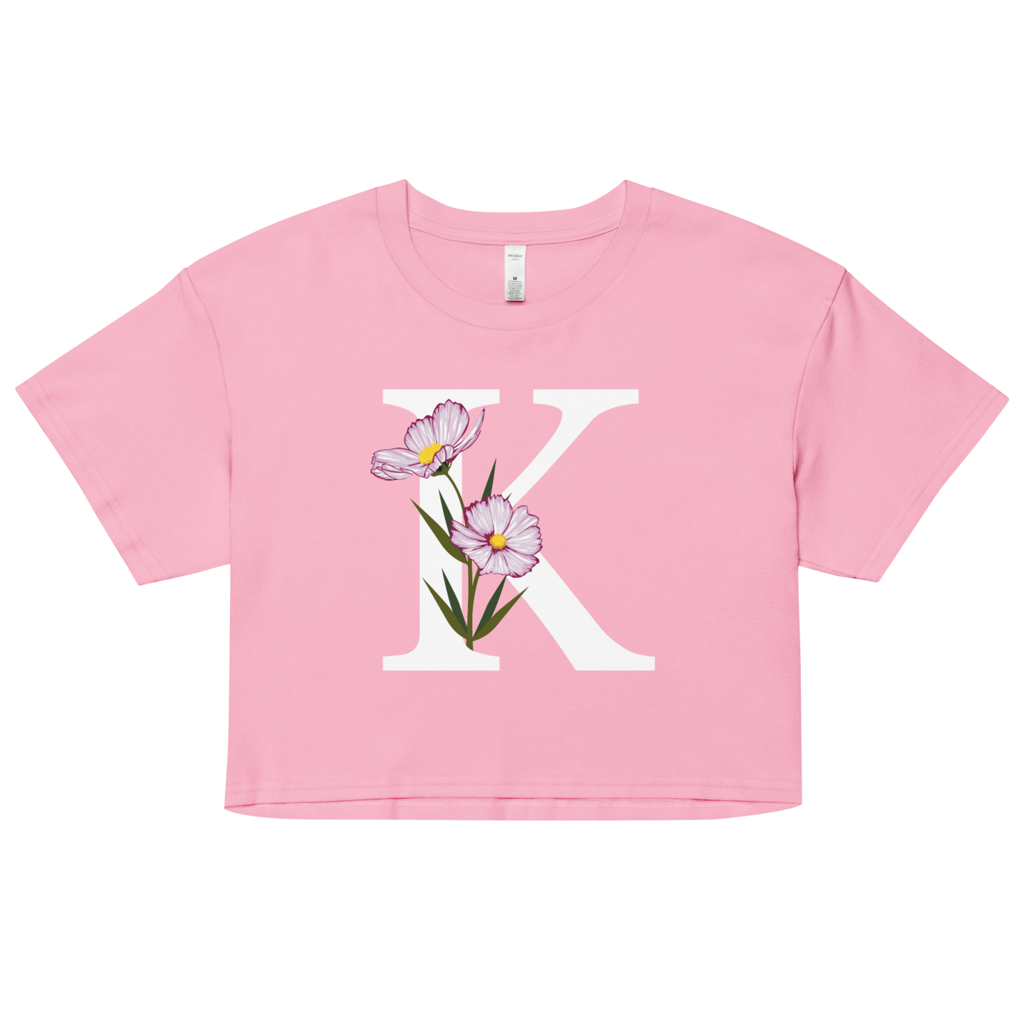 Essential Cotton Crop Top with Minimalist Initial 'K' with Flowers motif