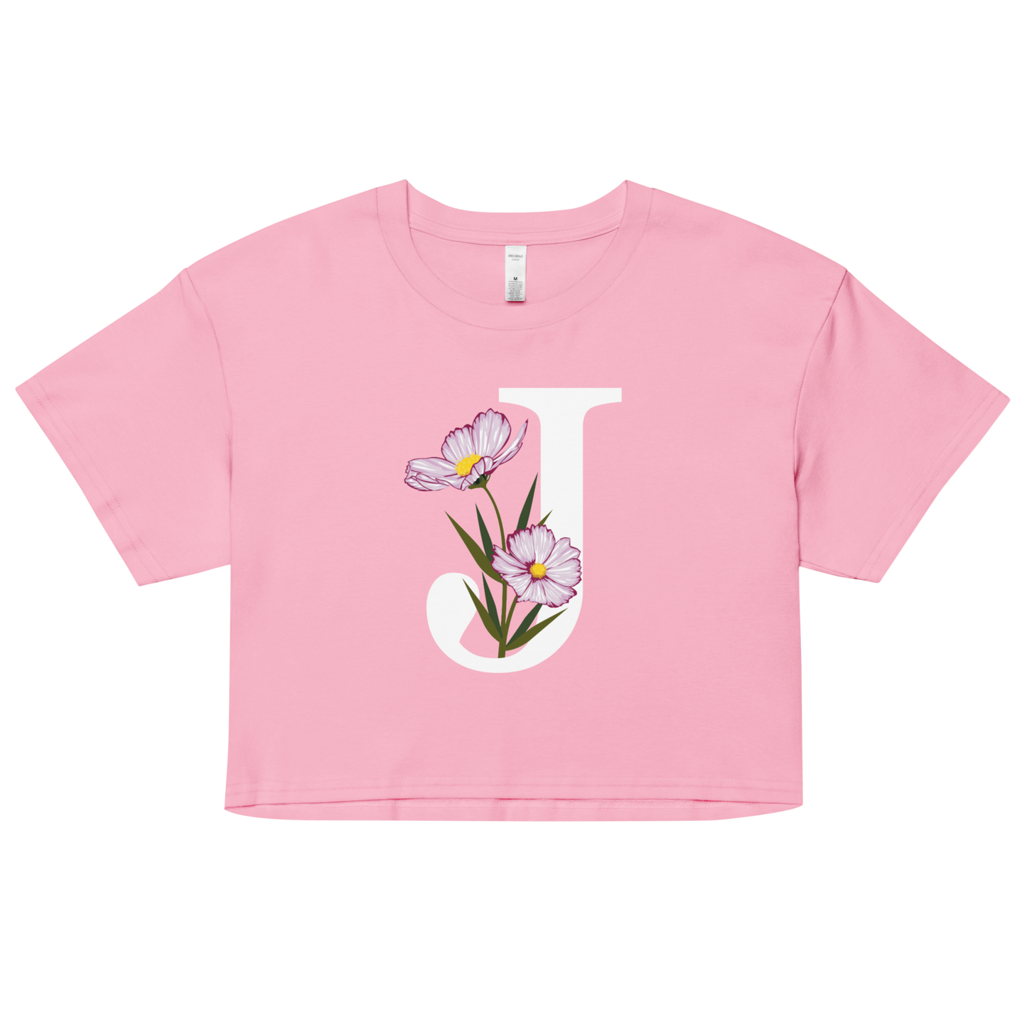 Essential Cotton Crop Top with Minimalist Initial 'J' with Flowers motif