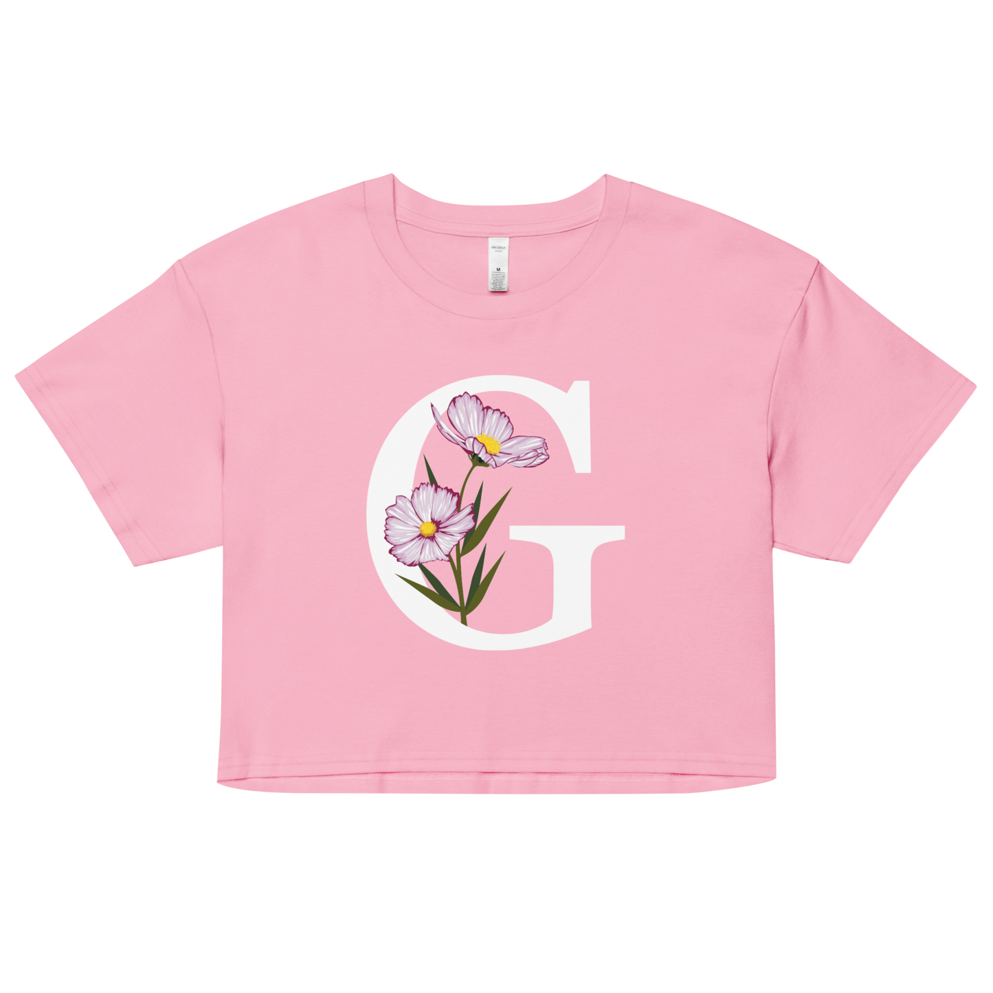 Essential Cotton Crop Top with Minimalist Initial 'G' with Flowers motif