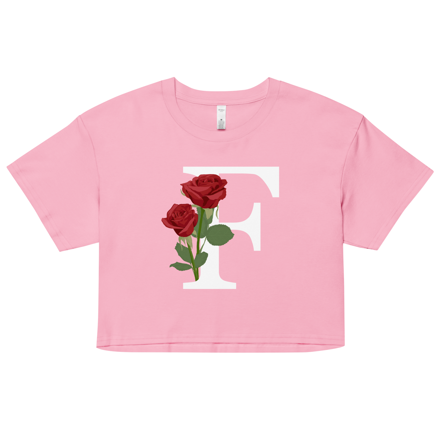 Essential Cotton Crop Top with Minimalist Initial 'F' with Roses motif