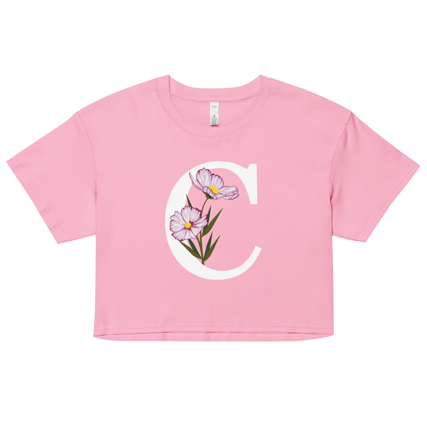 Essential Cotton Crop Top with Minimalist Initial 'C' with Flowers motif