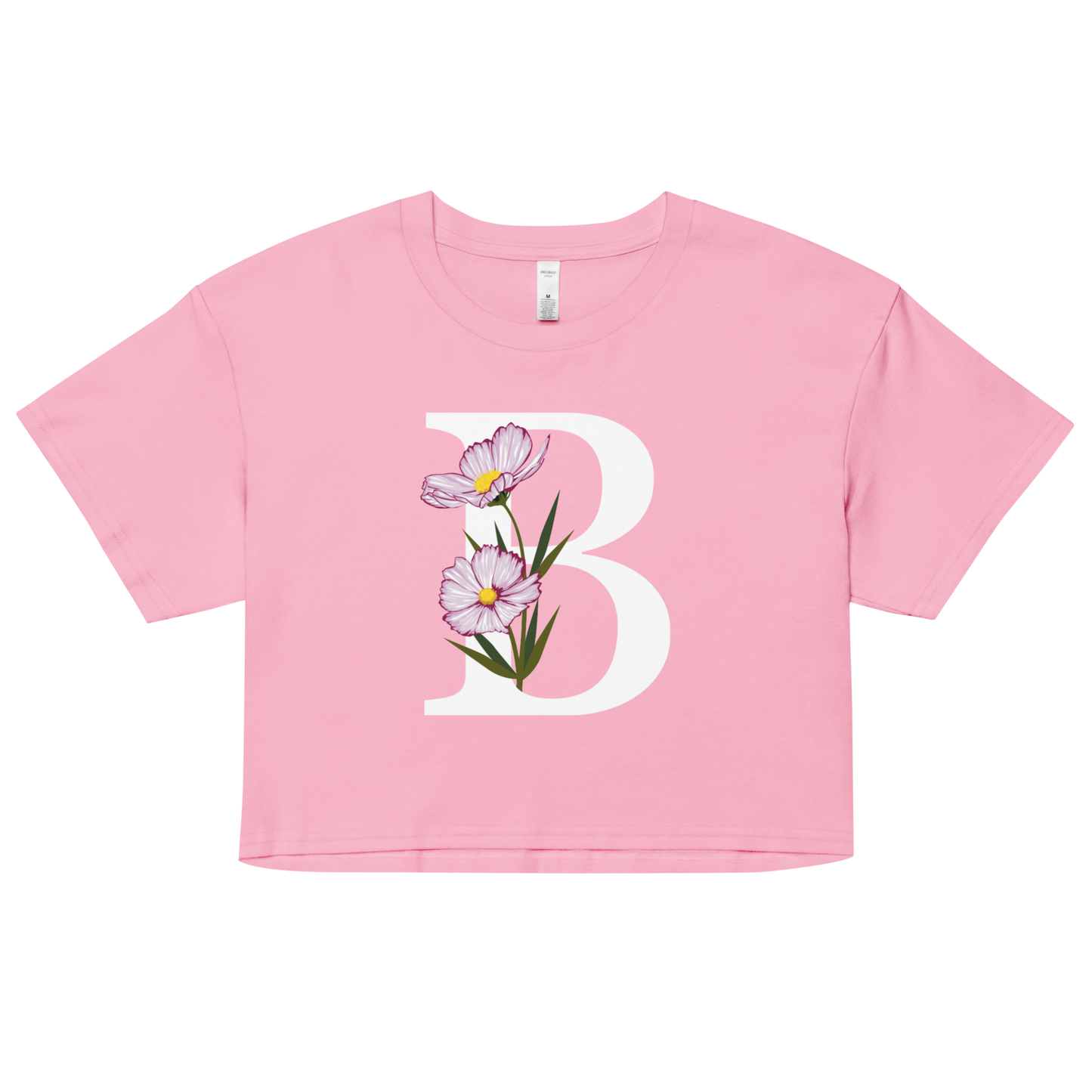 Essential Cotton Crop Top with Minimalist Initial 'B' with Flowers motif