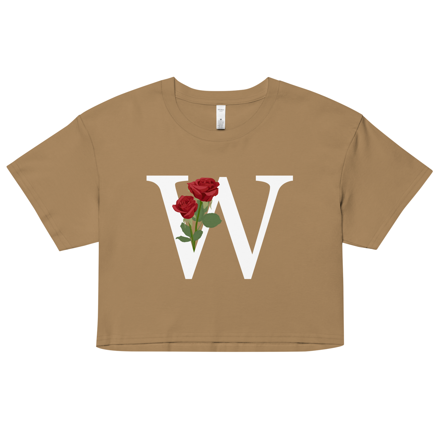 Essential Cotton Crop Top with Minimalist Initial 'W' with Roses motif