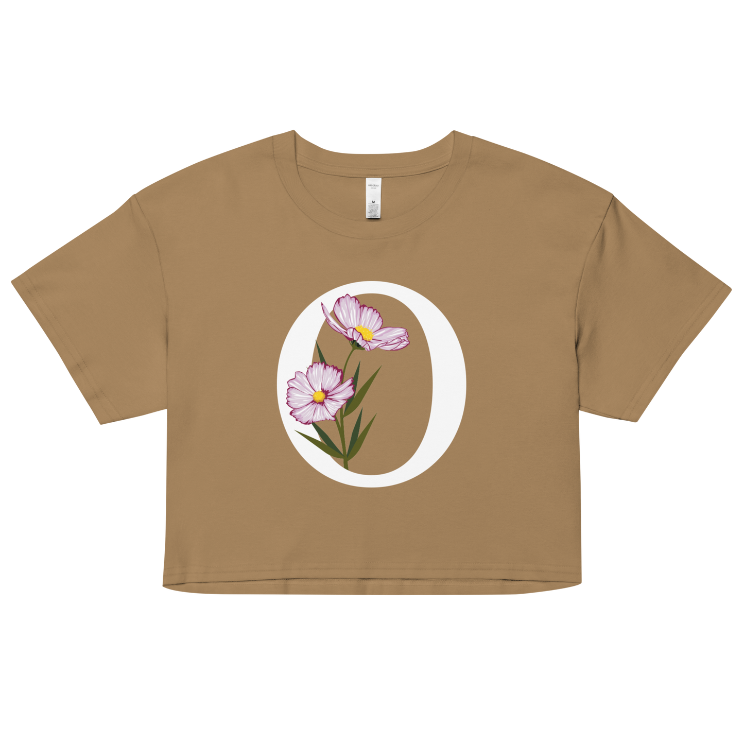 Essential Cotton Crop Top with Minimalist Initial 'O' with Flowers motif