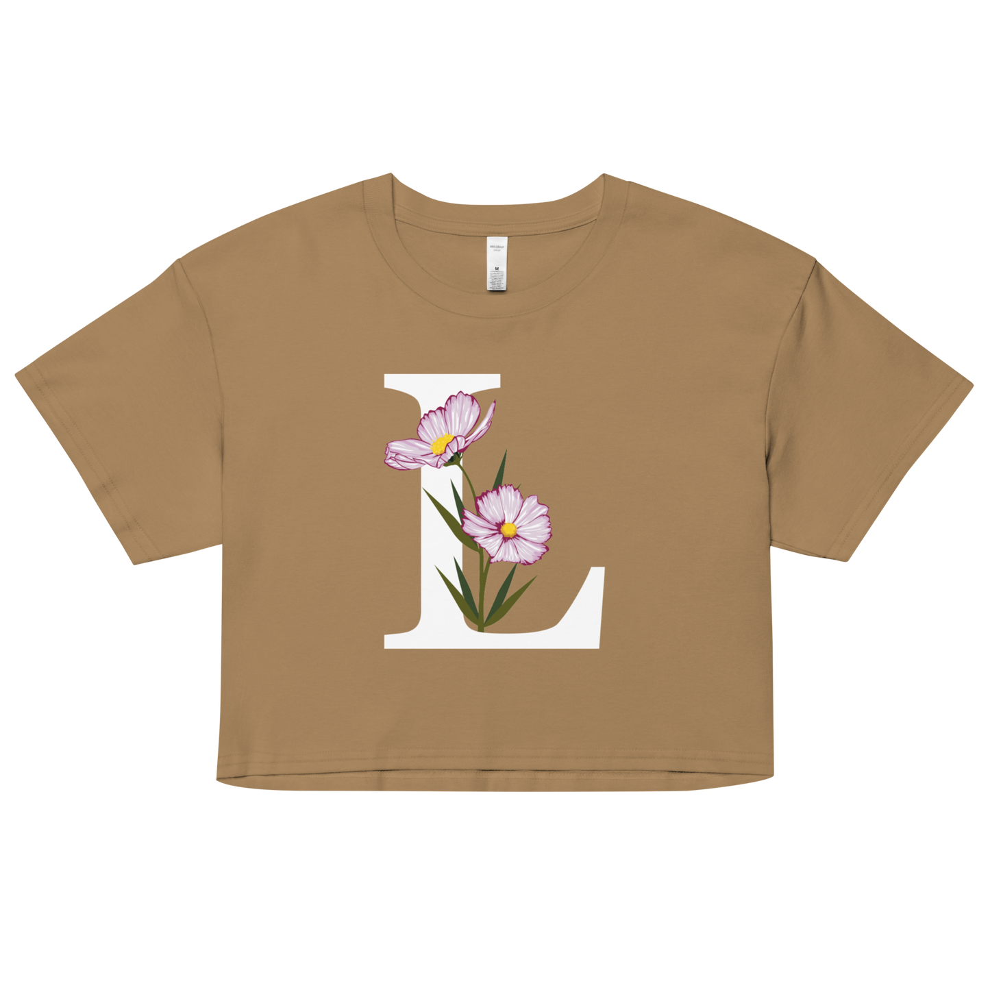 Essential Cotton Crop Top with Minimalist Initial 'L' with Flowers motif