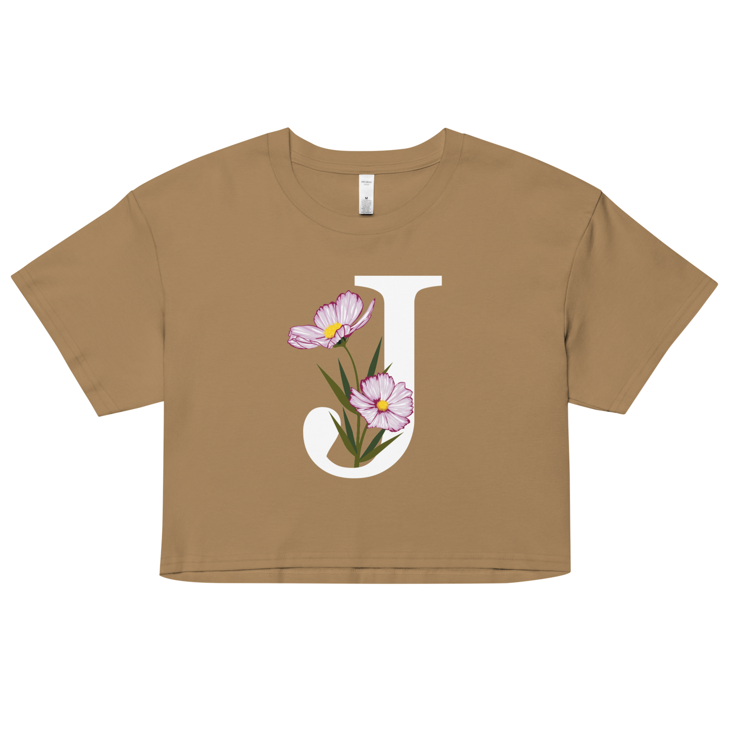 Essential Cotton Crop Top with Minimalist Initial 'J' with Flowers motif