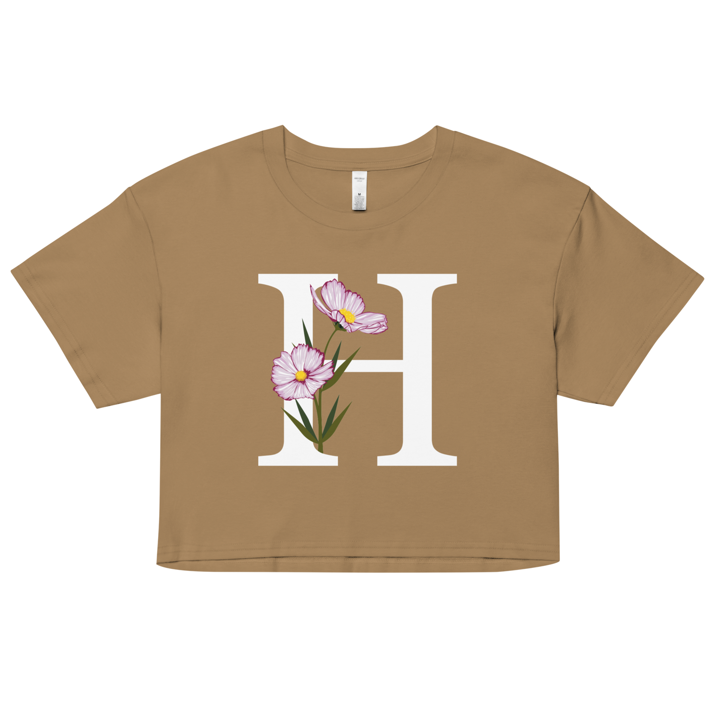 Essential Cotton Crop Top with Minimalist Initial 'H' with Flowers motif