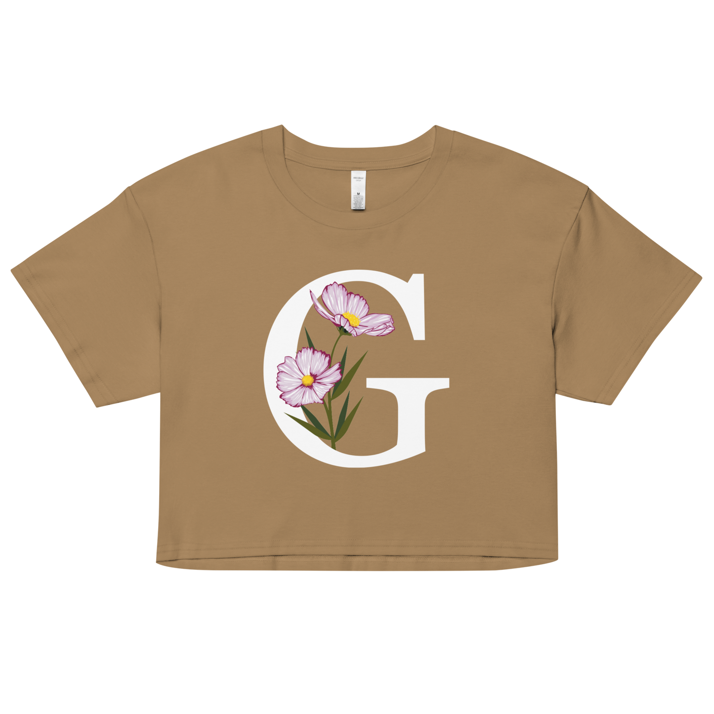 Essential Cotton Crop Top with Minimalist Initial 'G' with Flowers motif